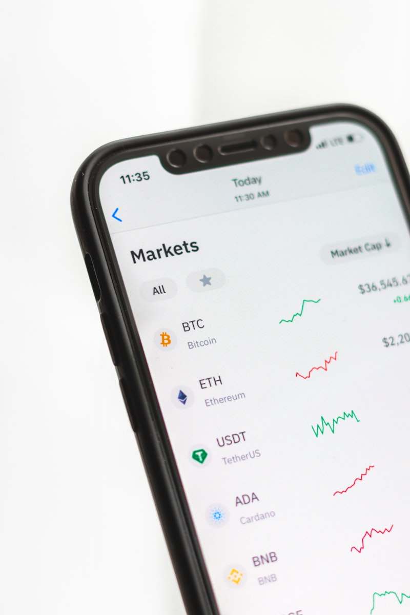 Cryptocurrency trading on a screen with real-time chart data